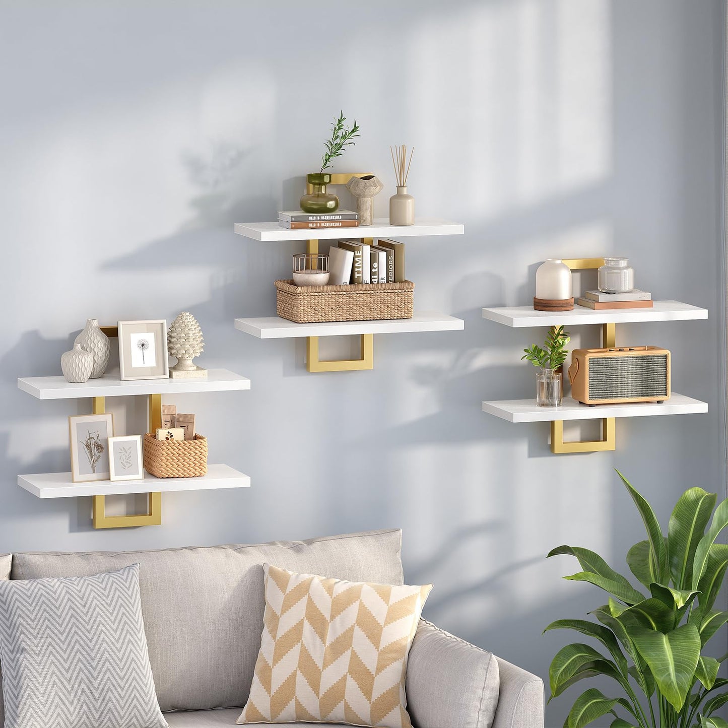 HOOBRO Floating Shelves, 15 Inch Wall Shelf Set of 2, Wall Mounted Storage Shelves 2-Tier, Hanging Bathroom Shelves, for Living Room, Bedroom, Bathroom, Kitchen, Rustic Brown and Black BF32BJ01
